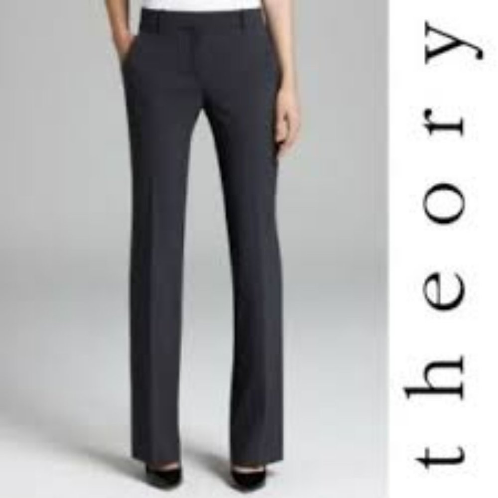 Theory  Emery Tailored Wide Leg Pants Dark Gray. Size 0. EUC